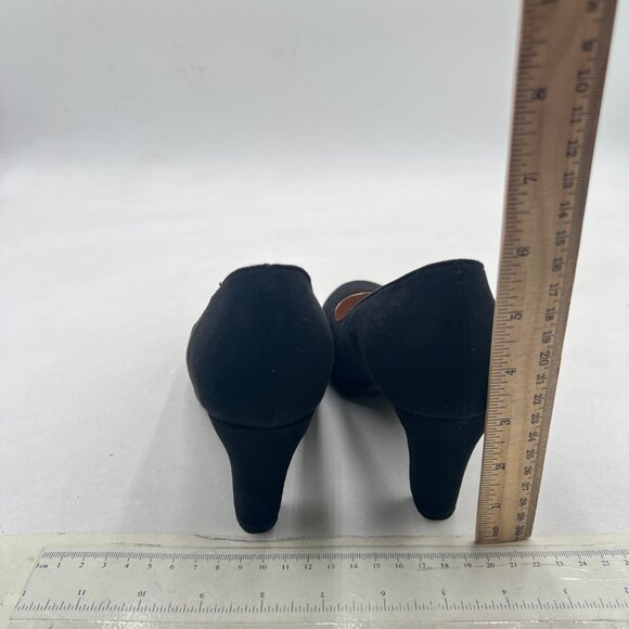 miss left Black Suede Low Platform Chunky High Heel Slip On Round Toe Pump - Picture 5 of 8